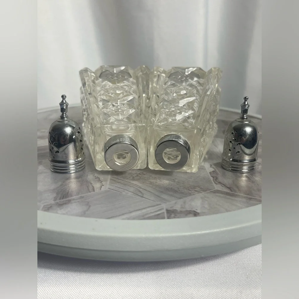 Vintage Irving W. Rice & Co. W. Germany Crystal Salt & Pepper Shakers 6.75” MCM